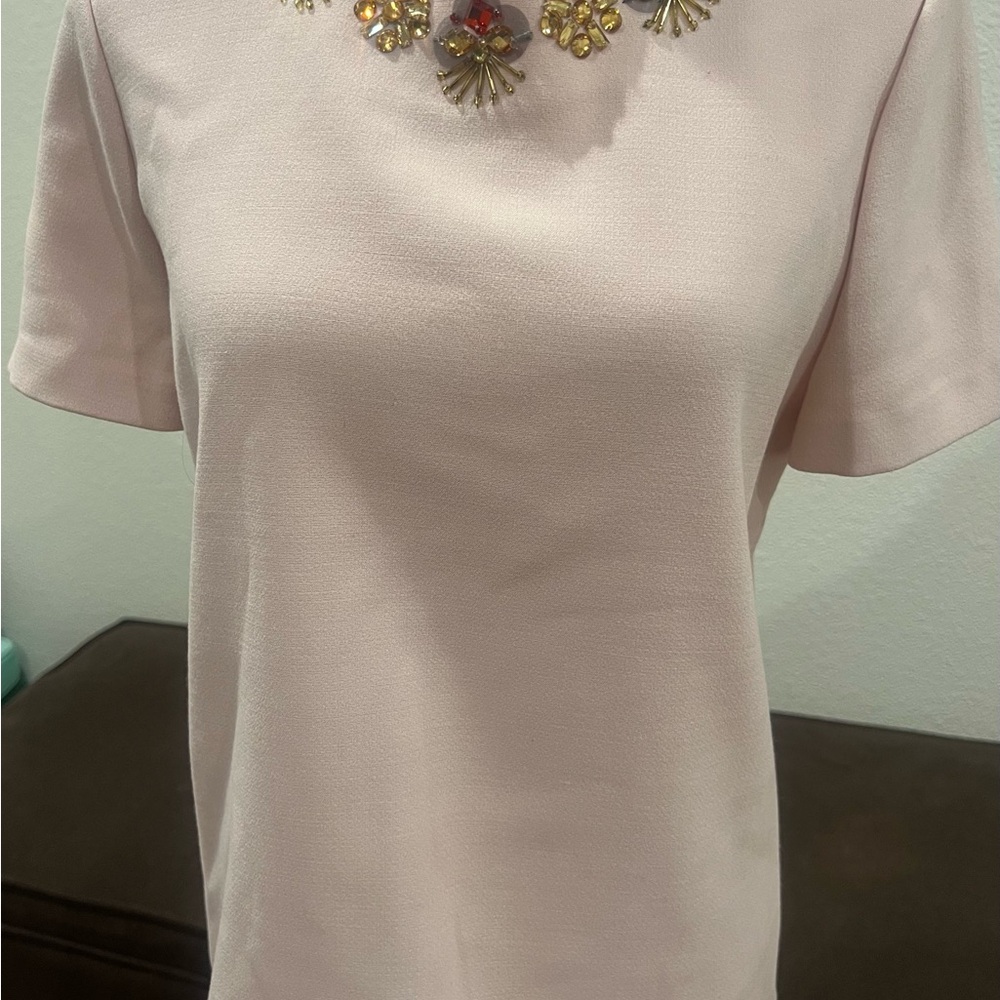 Kate Spade Cream and Pink Fitted Embellished T-Shirt